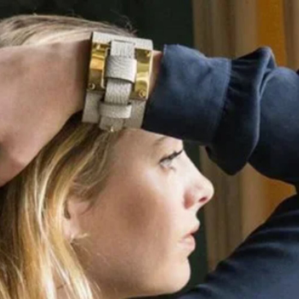 India Hicks Lady P Cuff in taupe leather.